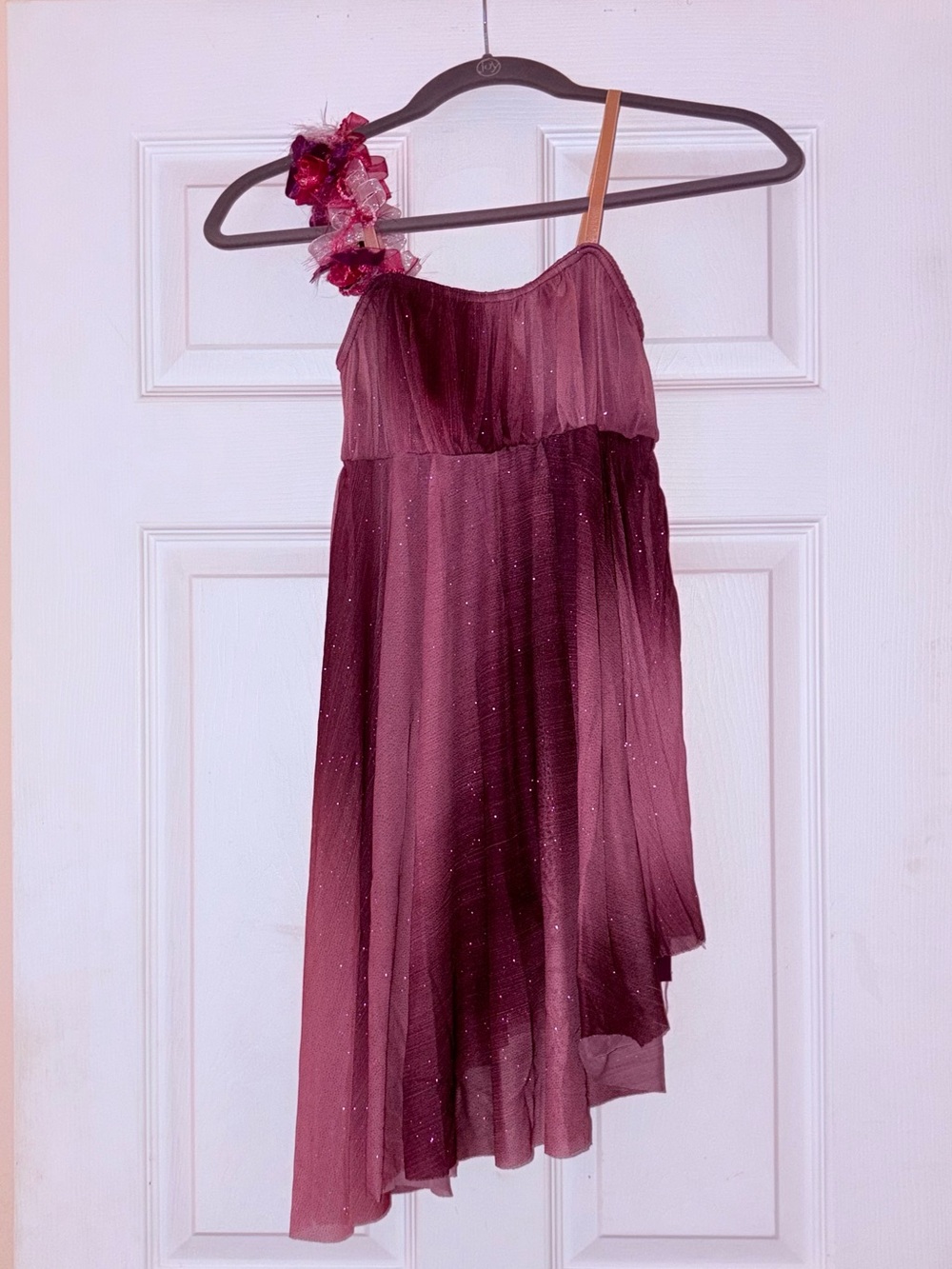 Weissman Plum Ombre Glitter Mesh Lyrical Dance Dress Floral Shoulder Strap XLC